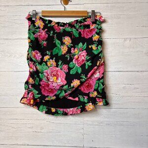 For Love & Lemons Skirt Womens Size Medium Becca Floral Colorful Ruching Buttons